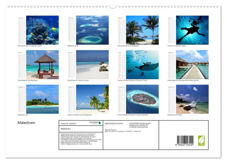 Produktbild: Malediven (hochwertiger Premium Wandkalender 2026 DIN A2 quer), Kunstdruck in Hochglanz