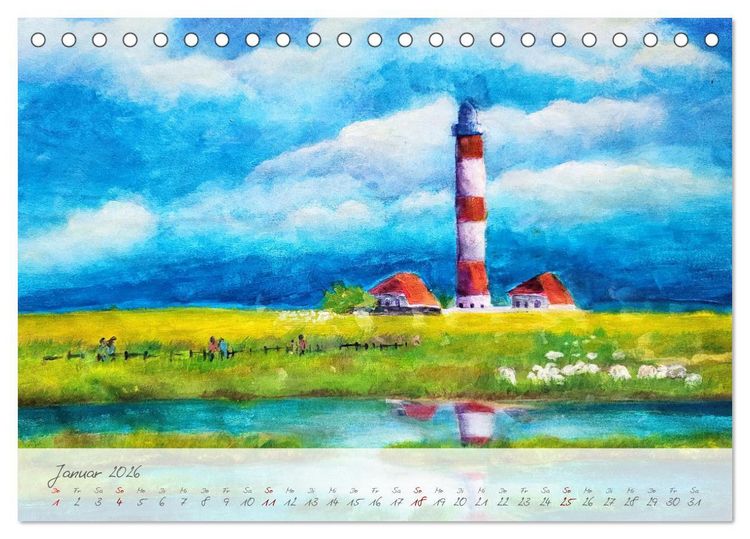 Produktbild: Gemalter K&uuml;stenzauber - Mit Pinsel und Farbe entlang der deutschen K&uuml;ste (Tischkalender 2026 DIN A5 quer), CALVENDO Monatskalender