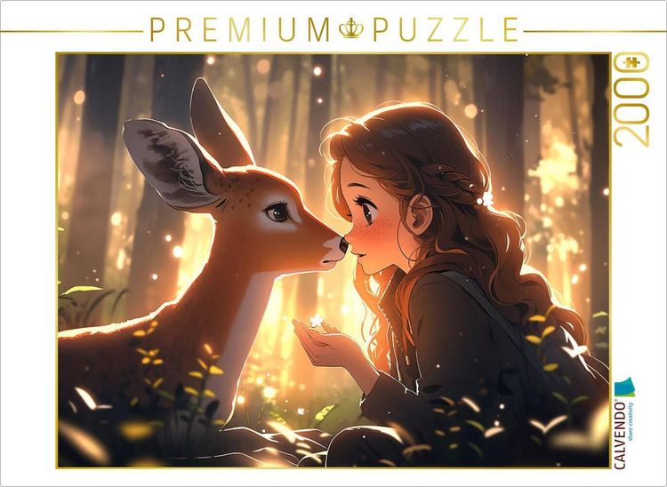 Produktbild: CALVENDO Puzzle Manga Illustration - M&auml;dchen mit Reh im Wald | 2000 Teile Lege-Gr&ouml;&szlig;e 90x67cm Foto-Puzzle f&uuml;r gl&uuml;ckliche Stunden