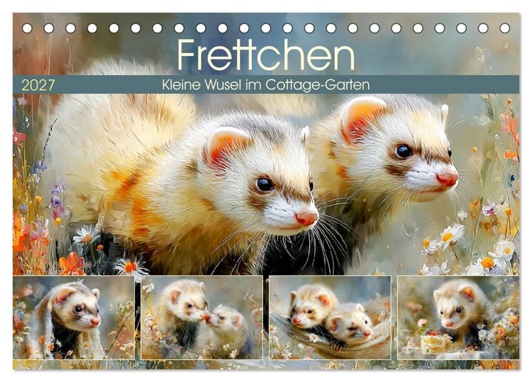 Produktbild: Frettchen. Kleine Wusel im Cottage-Garten (Tischkalender 2027 DIN A5 quer), CALVENDO Monatskalender