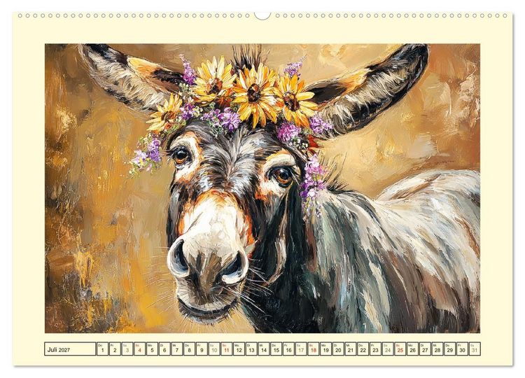 Produktbild: Charmante Langohren. Bezaubernde Eselportr&auml;ts in &Ouml;loptik (Wandkalender 2027 DIN A2 quer), CALVENDO Monatskalender
