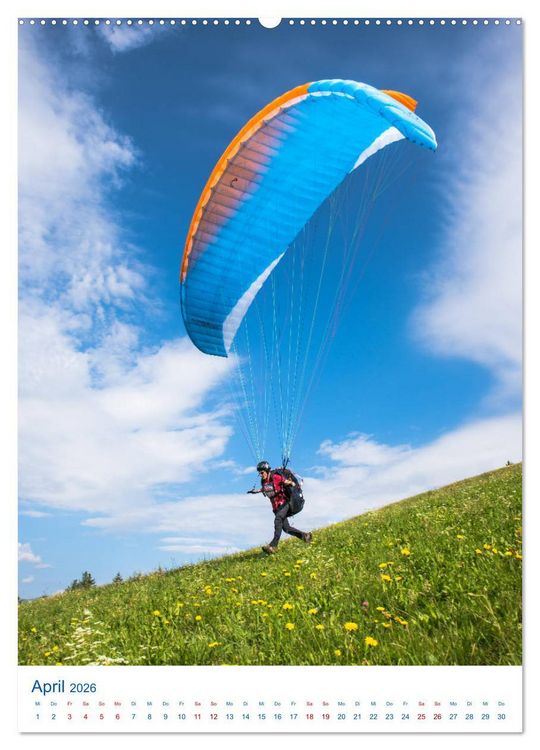 Produktbild: Paragliding - von gr&uuml;nen Wiesen zu schroffen Gletschen (hochwertiger Premium Wandkalender 2026 DIN A2 hoch), Kunstdruck in Hochglanz
