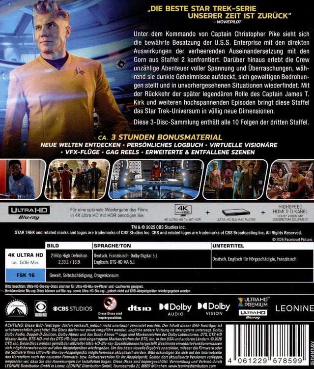 Produktbild: Star Trek: Strange New Worlds - Staffel 3 (4K Ultra HD) [3 BR4K]
