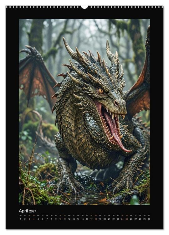 Produktbild: Drachen - Magische Herrscher, Dark‑Fantasy Wandkalender (Wandkalender 2027 DIN A2 hoch), CALVENDO Monatskalender