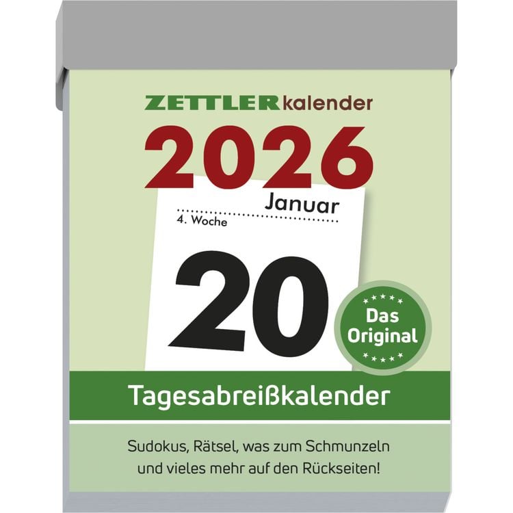 Produktbild: Zettler Tagesabreißkalender M 2026 5,4x7,2 cm Bürokalender 1 Tag auf 1 Seite mit Sudokus, Sprüchen, Rätseln uvm. Auf den Rückseiten