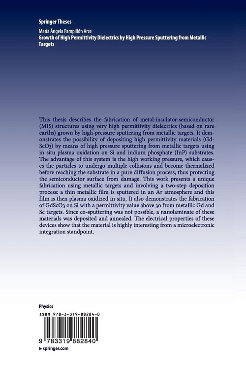 Produktbild: Growth of High Permittivity Dielectrics by High Pressure Sputtering from Metallic Targets