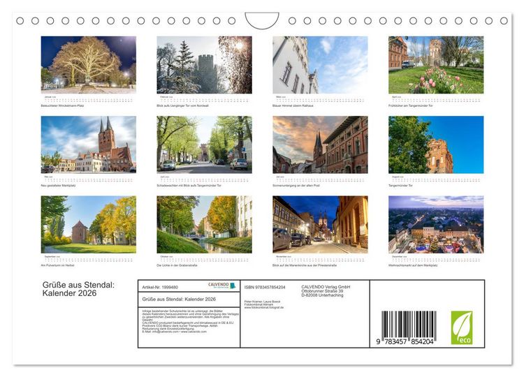 Produktbild: Gr&uuml;&szlig;e aus Stendal: Kalender 2026 (Wandkalender 2026 DIN A4 quer), CALVENDO Monatskalender
