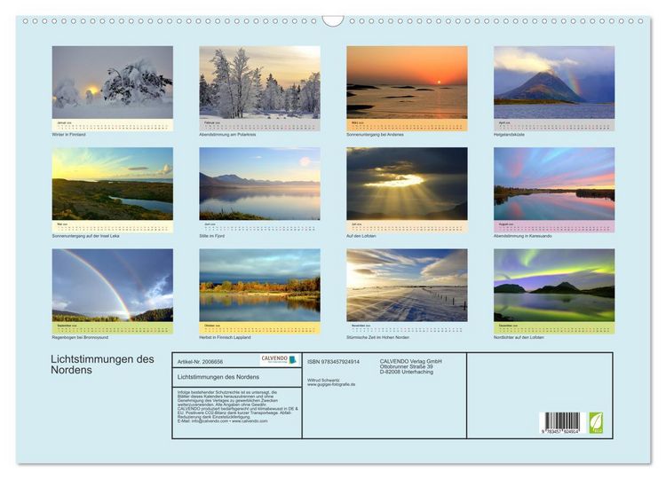Produktbild: Lichtstimmungen des Nordens (Wandkalender 2026 DIN A2 quer), CALVENDO Monatskalender