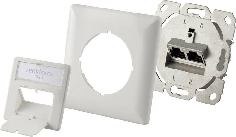 Produktbild: Renkforce Netzwerkdose Unterputz Einsatz CAT 6 2 Port Reinwei&szlig;