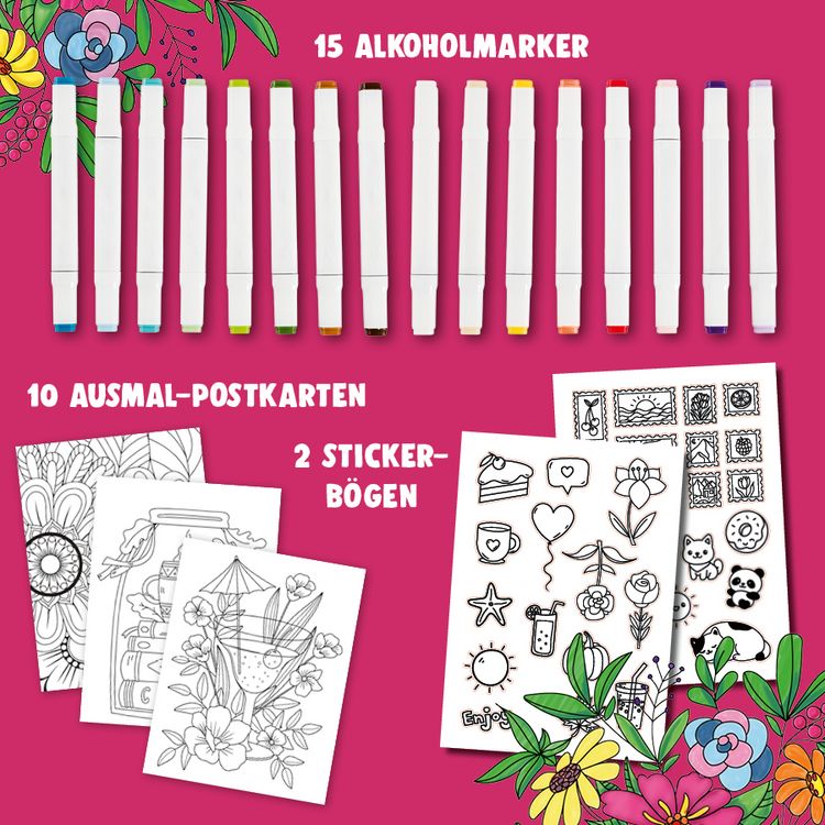 Produktbild: Bunte Auszeit &ndash; Die wunderbare Kreativbox. Ausmalset mit Markern