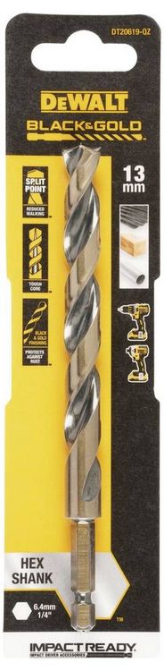 Produktbild: DEWALT DT20619-QZ HSS-G Metall-Spiralbohrer 1 St&uuml;ck 13 mm Gesamtl&auml;nge 145 mm korrosionsgesch&uuml;tzt Sechskant 1 St.