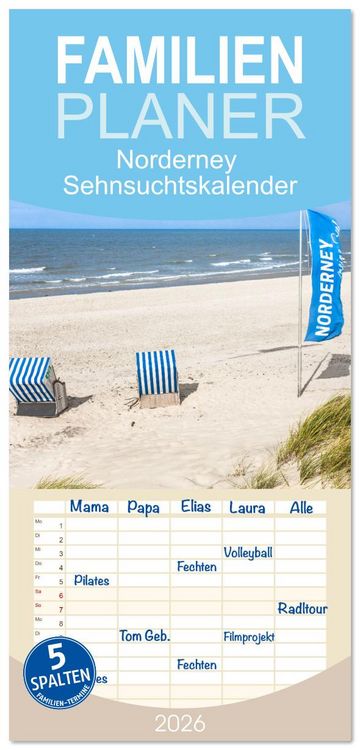 Produktbild: Familienplaner 2026 - Norderney Sehnsuchtskalender mit 5 Spalten (Wandkalender, 21 x 45 cm) CALVENDO