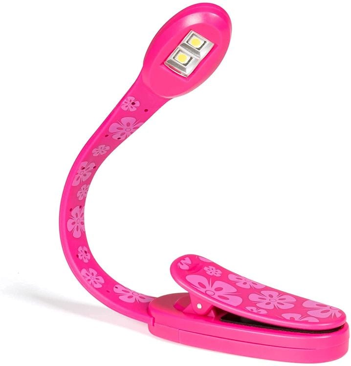 Produktbild: Flexilight Xtra (Pink Flowers) - 2-LED Leselampe mit Klammer - extralanger Hals - Geschenk für Leser, Buchliebhaber - Deutsche Ausgabe