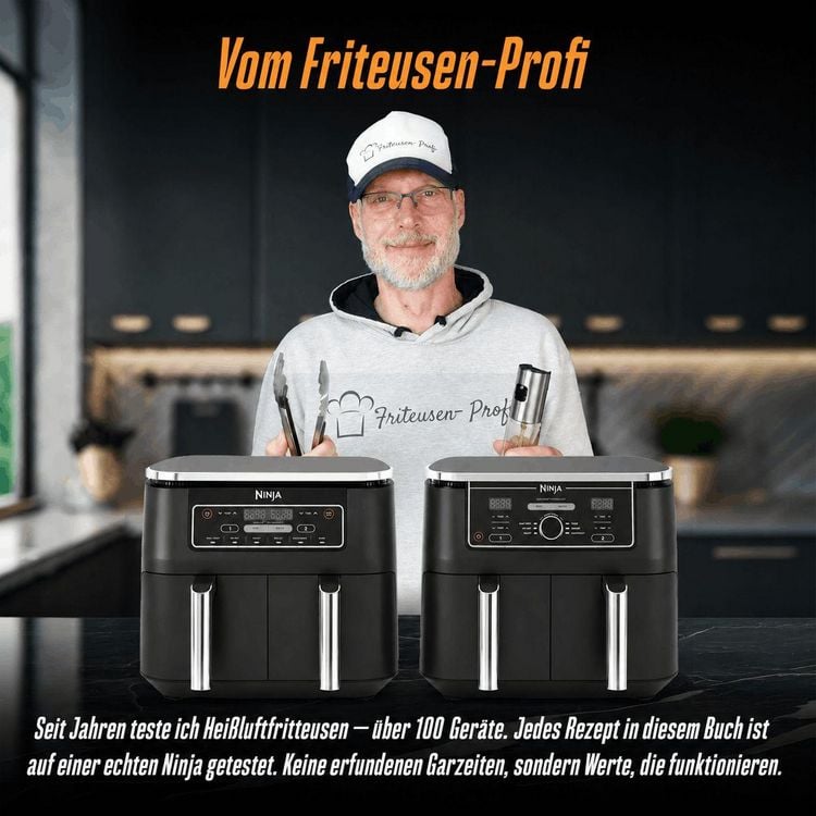 Produktbild: Ninja Hei&szlig;luftfritteuse Rezeptbuch Dual Zone: 2 K&ouml;rbe, 1 perfekte Mahlzeit &ndash; erprobte Rezepte mit exakt abgestimmten Garzeiten | Erfahrung aus &uuml;ber 100 Airfryer-Tests