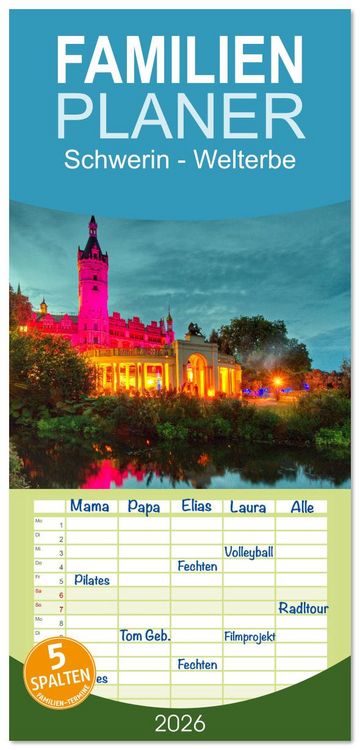 Produktbild: Familienplaner 2026 - Schwerin - Welterbe mit 5 Spalten (Wandkalender, 21 x 45 cm) CALVENDO