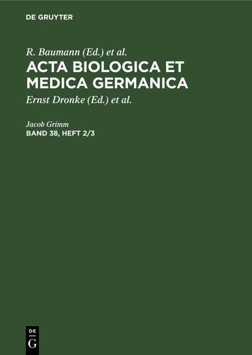 Produktbild: Acta Biologica et Medica Germanica. Band 38, Heft 2/3