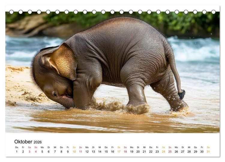 Produktbild: Elefanten Kinder - kleine Riesen (Tischkalender 2026 DIN A5 quer), CALVENDO Monatskalender