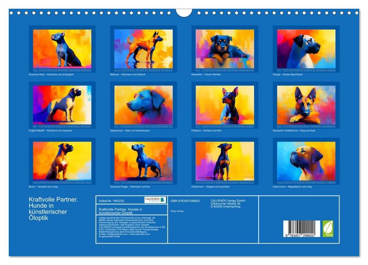 Produktbild: Kraftvolle Partner. Hunde in k&uuml;nstlerischer &Ouml;loptik (Wandkalender 2026 DIN A3 quer), CALVENDO Monatskalender