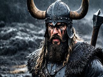 Produktbild: CALVENDO Puzzle Grimmiger Wikingerkrieger mit geh&ouml;rntem Helm | 1000 Teile Lege-Gr&ouml;&szlig;e 64x48cm Foto-Puzzle f&uuml;r gl&uuml;ckliche Stunden