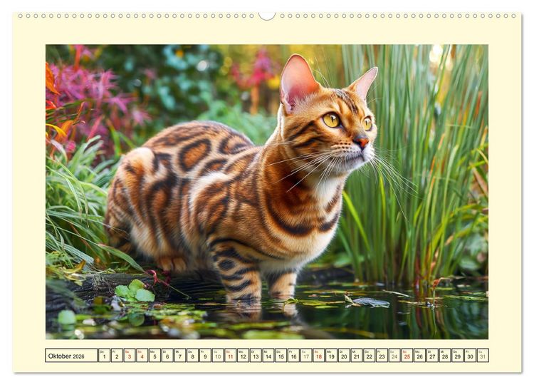 Produktbild: Bengalkatzen. Der elegante Mini-Leopard im Garten (hochwertiger Premium Wandkalender 2026 DIN A2 quer), Kunstdruck in Hochglanz