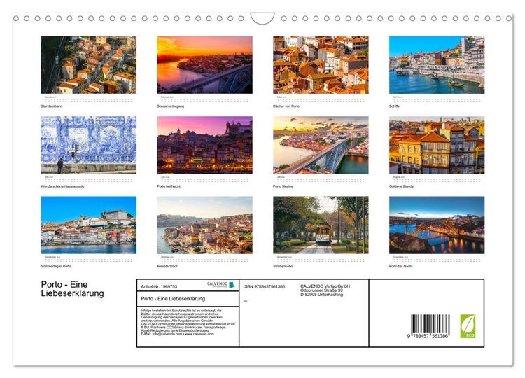 Produktbild: Porto - Eine Liebeserkl&auml;rung (Wandkalender 2026 DIN A3 quer), CALVENDO Monatskalender