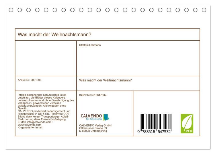 Produktbild: Was macht der Weihnachtsmann? (Tischkalender 2026 DIN A5 quer), CALVENDO Monatskalender