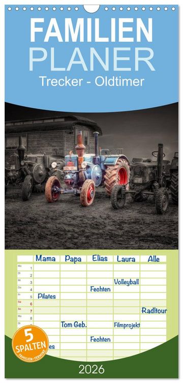 Produktbild: Familienplaner 2026 - Trecker - Oldtimer mit 5 Spalten (Wandkalender, 21 x 45 cm) CALVENDO