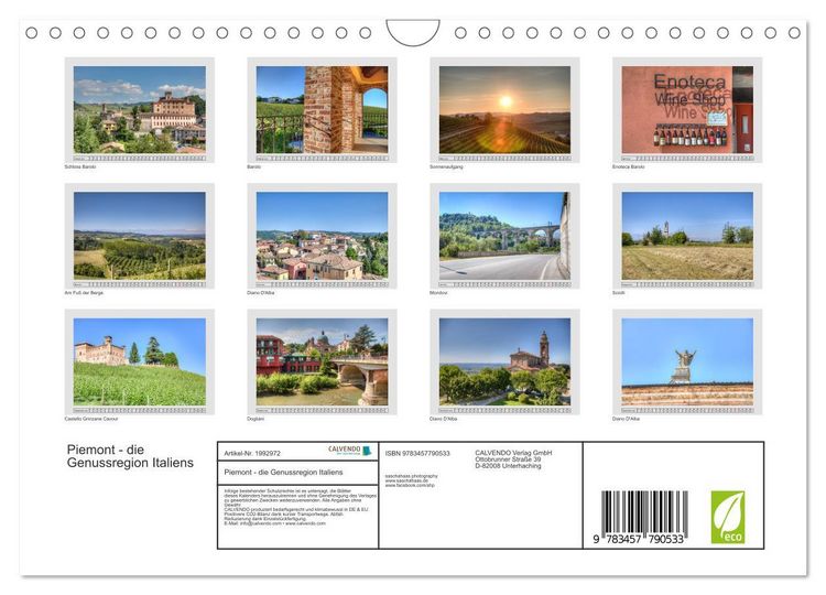 Produktbild: Piemont - die Genussregion Italiens (Wandkalender 2026 DIN A4 quer), CALVENDO Monatskalender