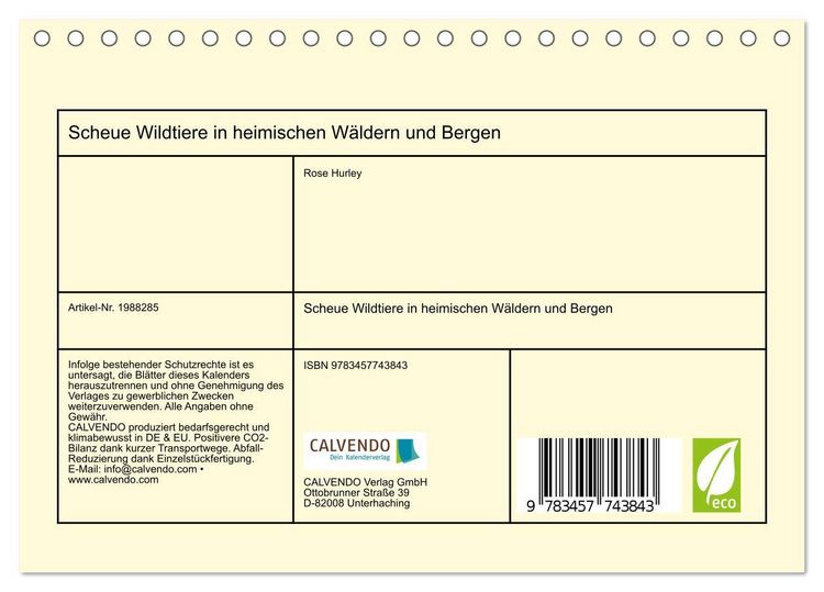 Produktbild: Scheue Wildtiere in heimischen W&auml;ldern und Bergen (Tischkalender 2026 DIN A5 quer), CALVENDO Monatskalender