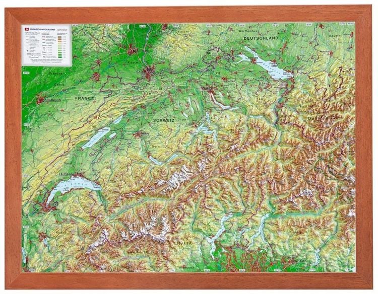 Produktbild: Relief Schweiz klein 1:1 MIO mit Holzrahmen