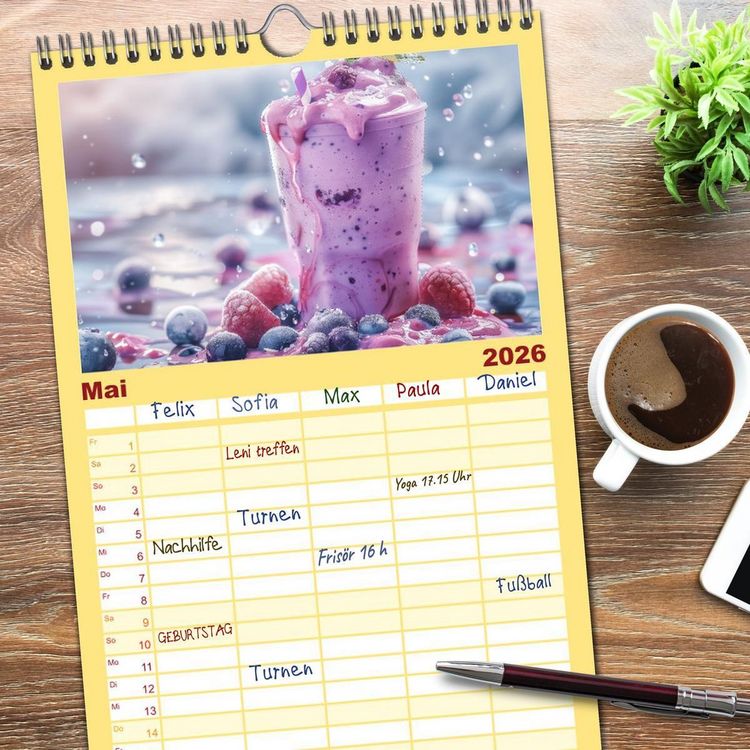 Produktbild: Familienplaner 2026 - Leckere Smoothies mit 5 Spalten (Wandkalender, 21 x 45 cm) CALVENDO