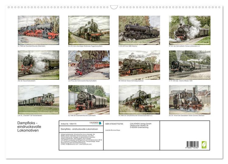 Produktbild: Dampfloks - eindrucksvolle Lokomotiven (Wandkalender 2026 DIN A2 quer), CALVENDO Monatskalender