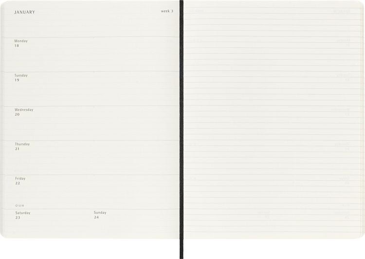 Produktbild: Moleskine 12 Monate Wochen Notizkalender 2027, XL, 1 Wo = 1 Seite, rechts linierte Seite, Weicher Einband, Schwarz