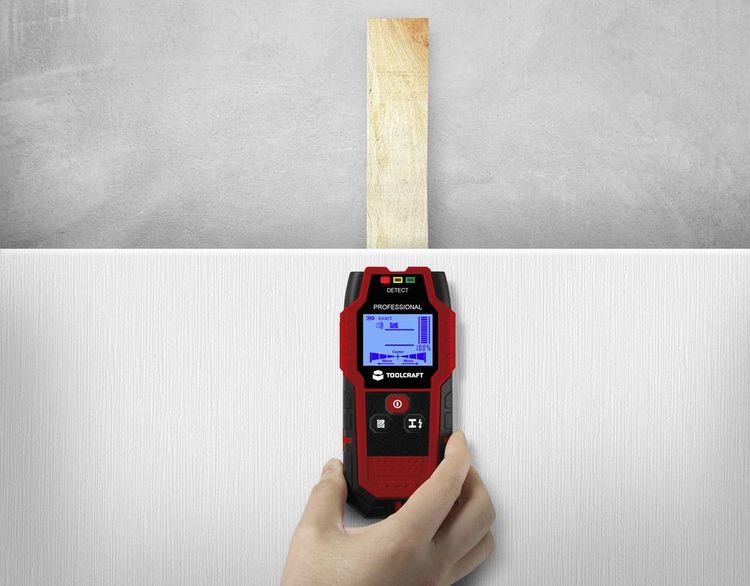 Produktbild: TOOLCRAFT Ortungsger&auml;t TO-9627699 Ortungstiefe (max.) 120mm Geeignet f&uuml;r Holz, eisenhaltiges Metall, nicht eisenhaltiges Metall