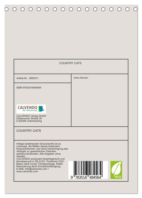 Produktbild: COUNTRY CATS (Tischkalender 2026 DIN A5 hoch), CALVENDO Monatskalender