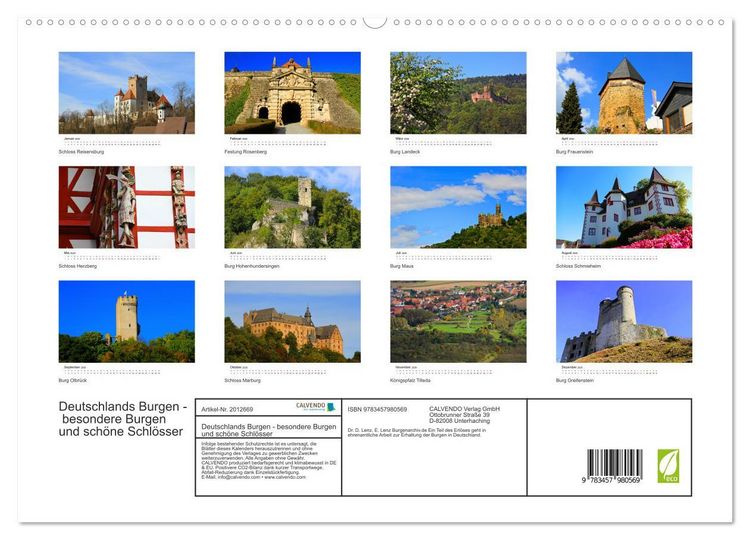 Produktbild: Deutschlands Burgen - besondere Burgen und sch&ouml;ne Schl&ouml;sser (hochwertiger Premium Wandkalender 2026 DIN A2 quer), Kunstdruck in Hochglanz