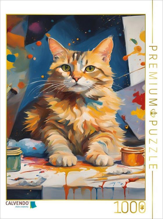 Produktbild: CALVENDO Puzzle Katze im Atelier gemalt | 1000 Teile Lege-Gr&ouml;&szlig;e 64x48cm Foto-Puzzle f&uuml;r gl&uuml;ckliche Stunden