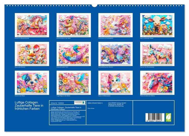 Produktbild: Luftige Collagen. Zauberhafte Tiere in fr&ouml;hlichen Farben (hochwertiger Premium Wandkalender 2026 DIN A2 quer), Kunstdruck in Hochglanz