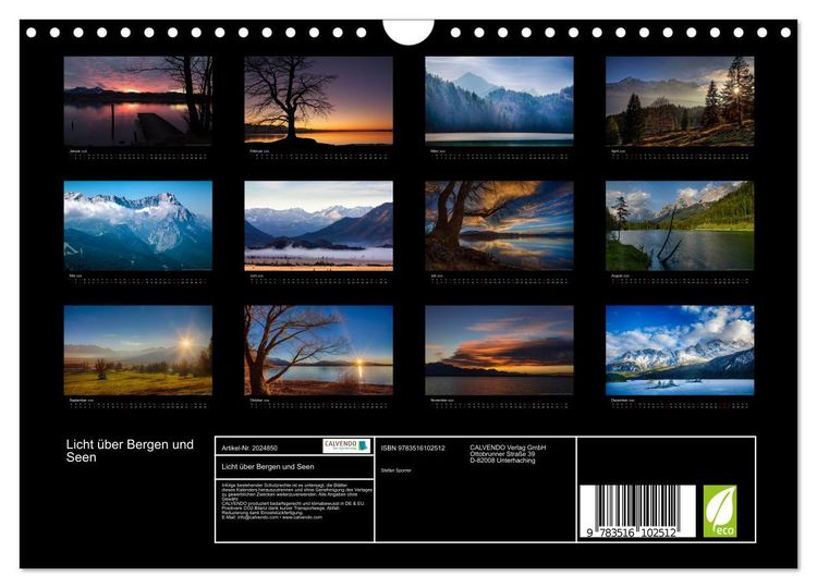 Produktbild: Licht &uuml;ber Bergen und Seen (Wandkalender 2026 DIN A4 quer), CALVENDO Monatskalender