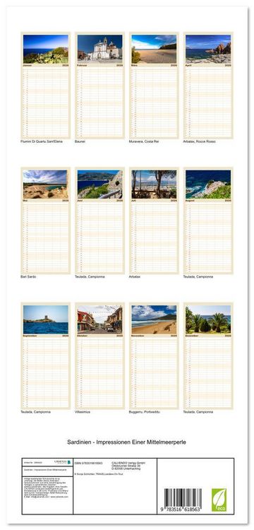 Produktbild: Familienplaner 2026 - Sardinien - Impressionen Einer Mittelmeerperle mit 5 Spalten (Wandkalender, 21 x 45 cm) CALVENDO