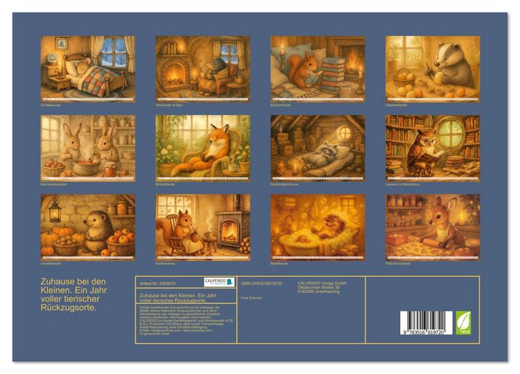 Produktbild: Zuhause bei den Kleinen. Ein Jahr voller tierischer R&uuml;ckzugsorte. (hochwertiger Premium Wandkalender 2026 DIN A2 quer), Kunstdruck in Hochglanz