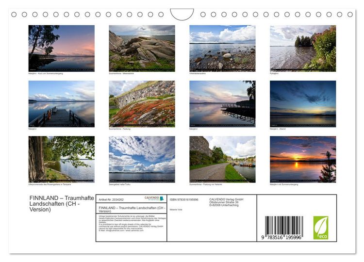 Produktbild: FINNLAND &ndash; Traumhafte Landschaften (CH - Version) (Wandkalender 2026 DIN A4 quer), CALVENDO Monatskalender