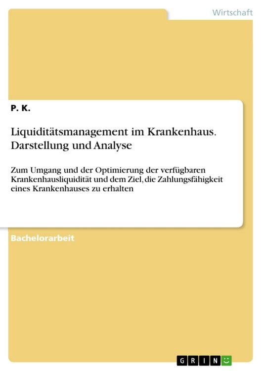 Produktbild: Liquidit&auml;tsmanagement im Krankenhaus. Darstellung und Analyse