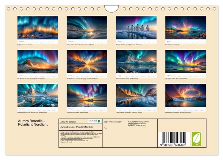 Produktbild: Aurora Borealis - Polarlicht Nordlicht (Wandkalender 2026 DIN A4 quer), CALVENDO Monatskalender