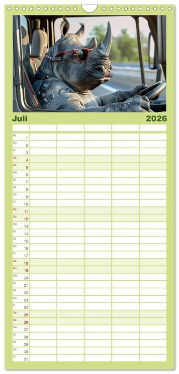 Produktbild: Familienplaner 2026 - Tierisch lustige LKW-Fahrer mit 5 Spalten (Wandkalender, 21 x 45 cm) CALVENDO