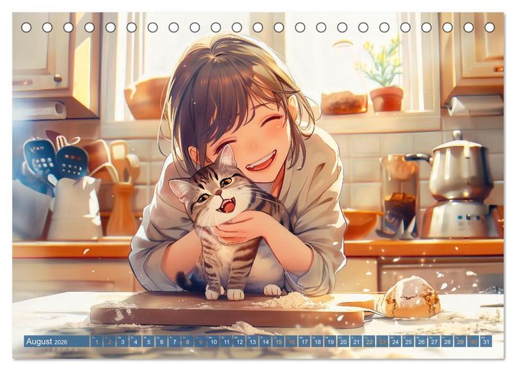 Produktbild: Tierische Anime-Freunde - Fr&ouml;hliche Streifz&uuml;ge mit Hund und Katze (Tischkalender 2026 DIN A5 quer), CALVENDO Monatskalender