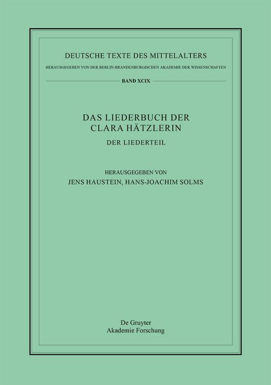 Produktbild: Das Liederbuch der Clara H&auml;tzlerin