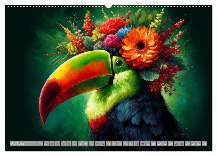 Produktbild: Blumige Vogelportr&auml;ts (hochwertiger Premium Wandkalender 2026 DIN A2 quer), Kunstdruck in Hochglanz