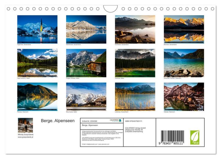 Produktbild: Berge. Alpenseen (Wandkalender 2026 DIN A4 quer), CALVENDO Monatskalender