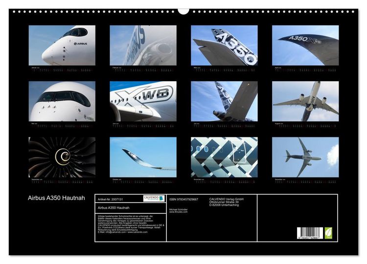Produktbild: Airbus A350 Hautnah (Wandkalender 2026 DIN A2 quer), CALVENDO Monatskalender
